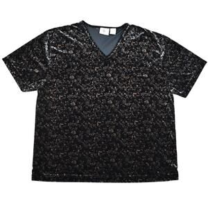 90's Vintage black green/tan floral stretch velvet top size 1X whimsigoth boho